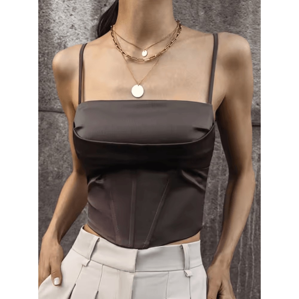 Backless Lace Up Spaghetti Strap Crop Top For Party And Street Style 0