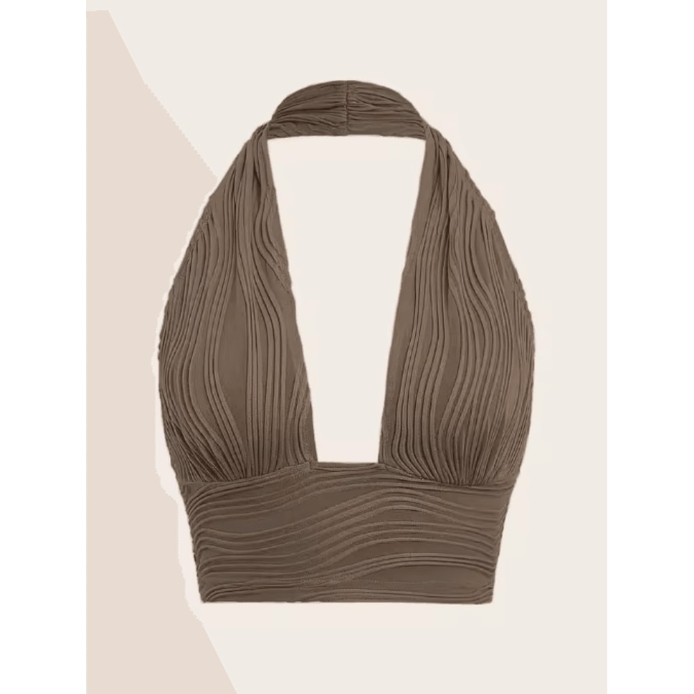 White Deep V Backless Halter Crop Top Y2K Club Street Style 1