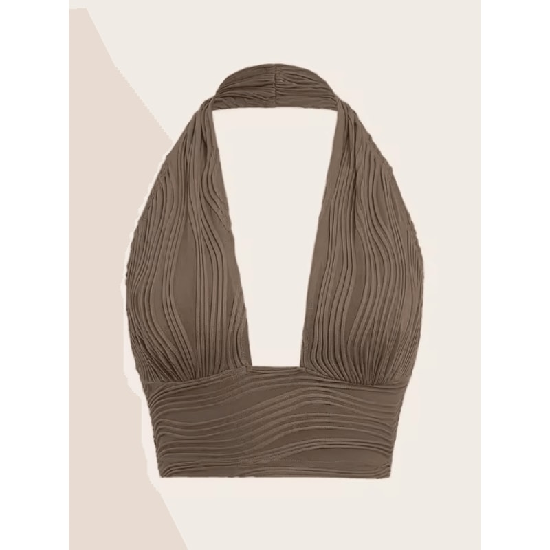 White Deep V Backless Halter Crop Top Y2K Club Street Style 1