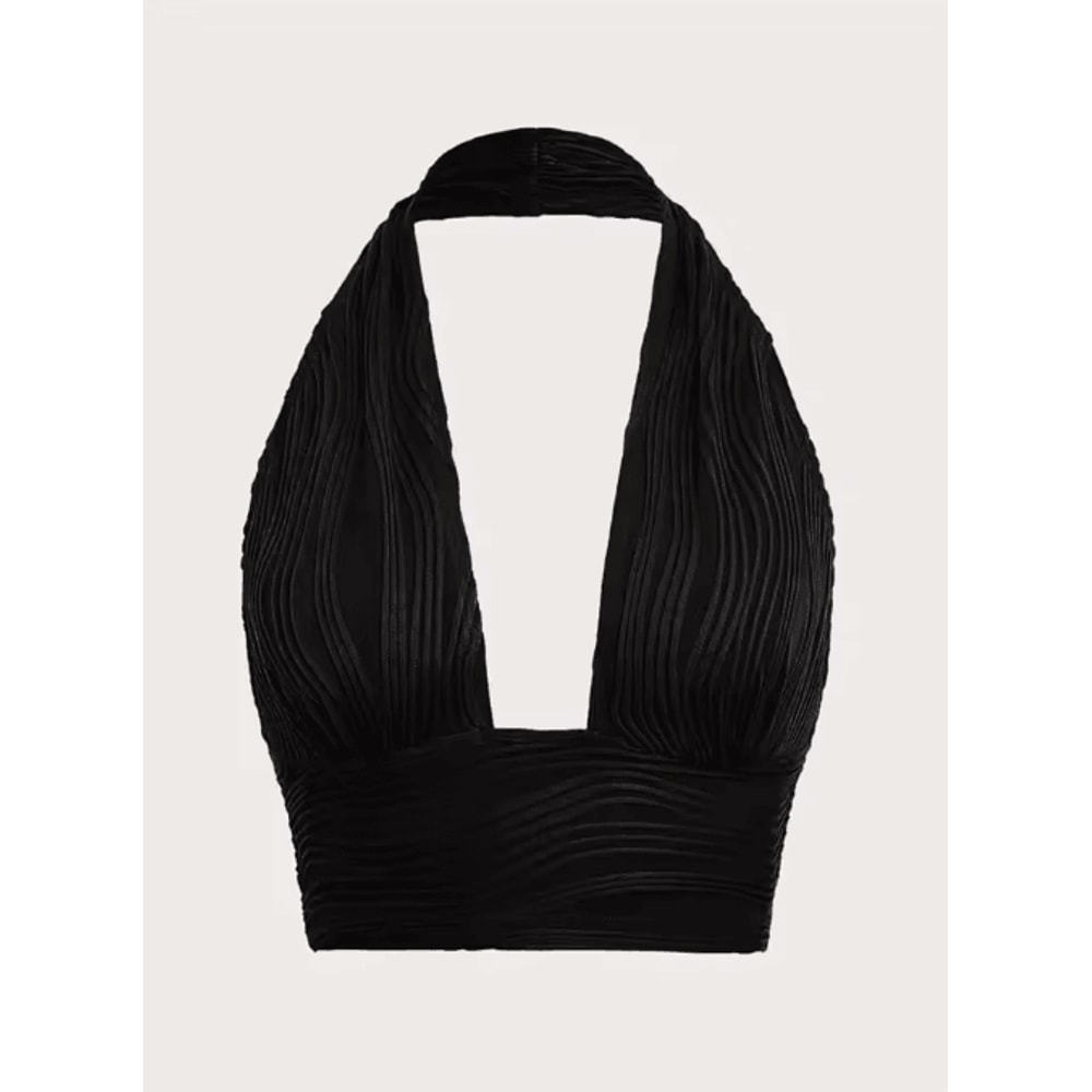 White Deep V Backless Halter Crop Top Y2K Club Street Style 3