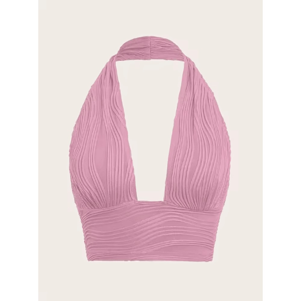 White Deep V Backless Halter Crop Top Y2K Club Street Style 4