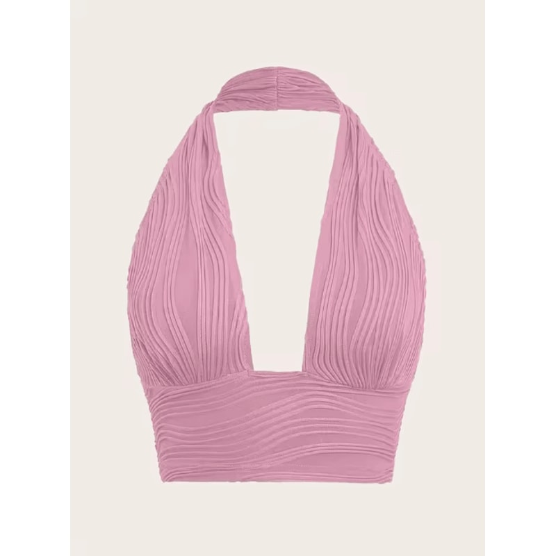 White Deep V Backless Halter Crop Top Y2K Club Street Style 4