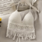 Lace Halter Crop Top With BuiltIn Bra Retro Tassel Womens Beach Tank 11
