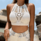 Lace Halter Crop Top With BuiltIn Bra Retro Tassel Womens Beach Tank 0