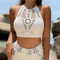 Lace Halter Crop Top With BuiltIn Bra Retro Tassel Womens Beach Tank 0