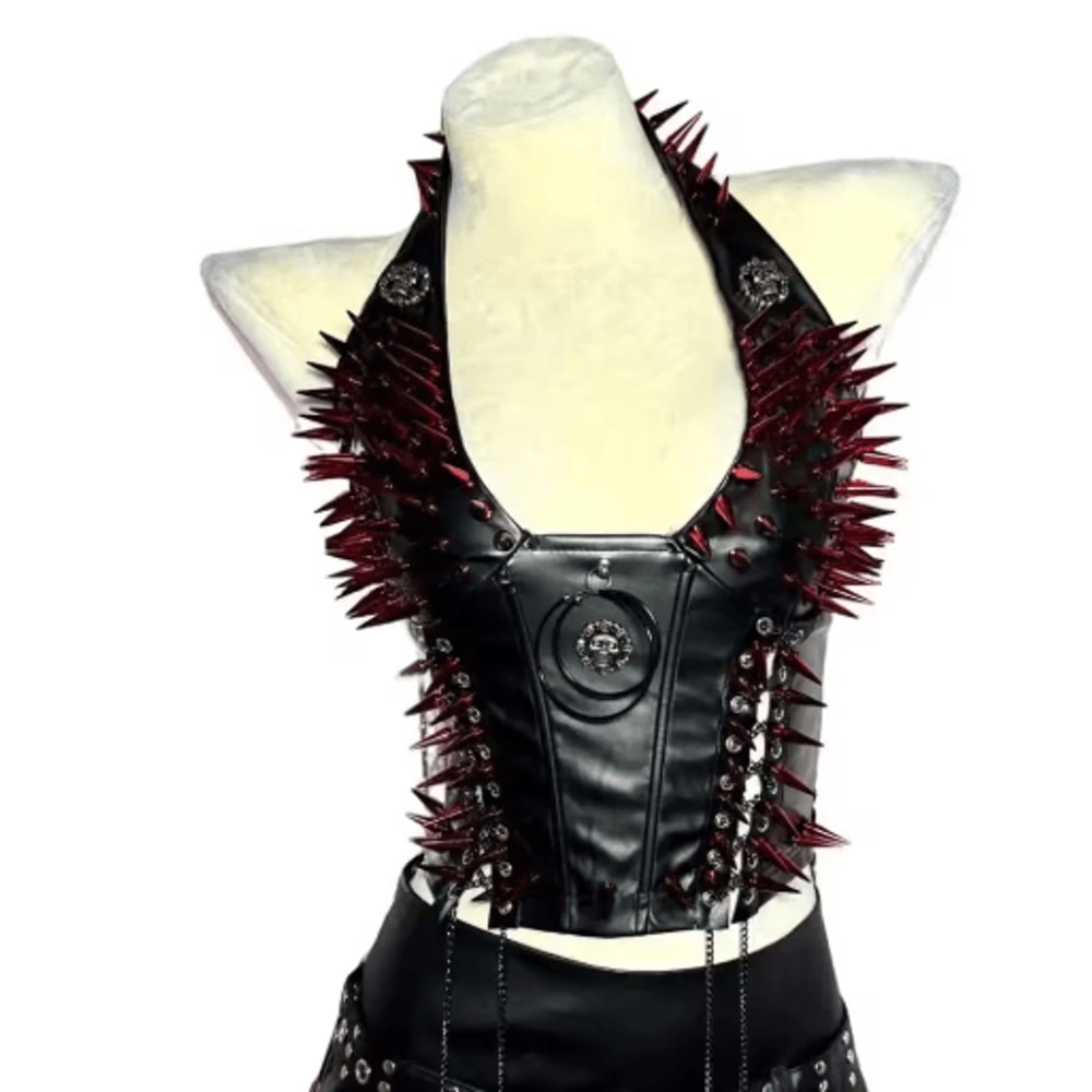 Spiked Gothic Punk Tank Y2K Grunge PU Leather Alternative Top For Women 2