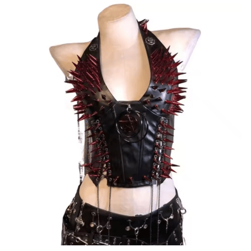 Spiked Gothic Punk Tank Y2K Grunge PU Leather Alternative Top For Women 5
