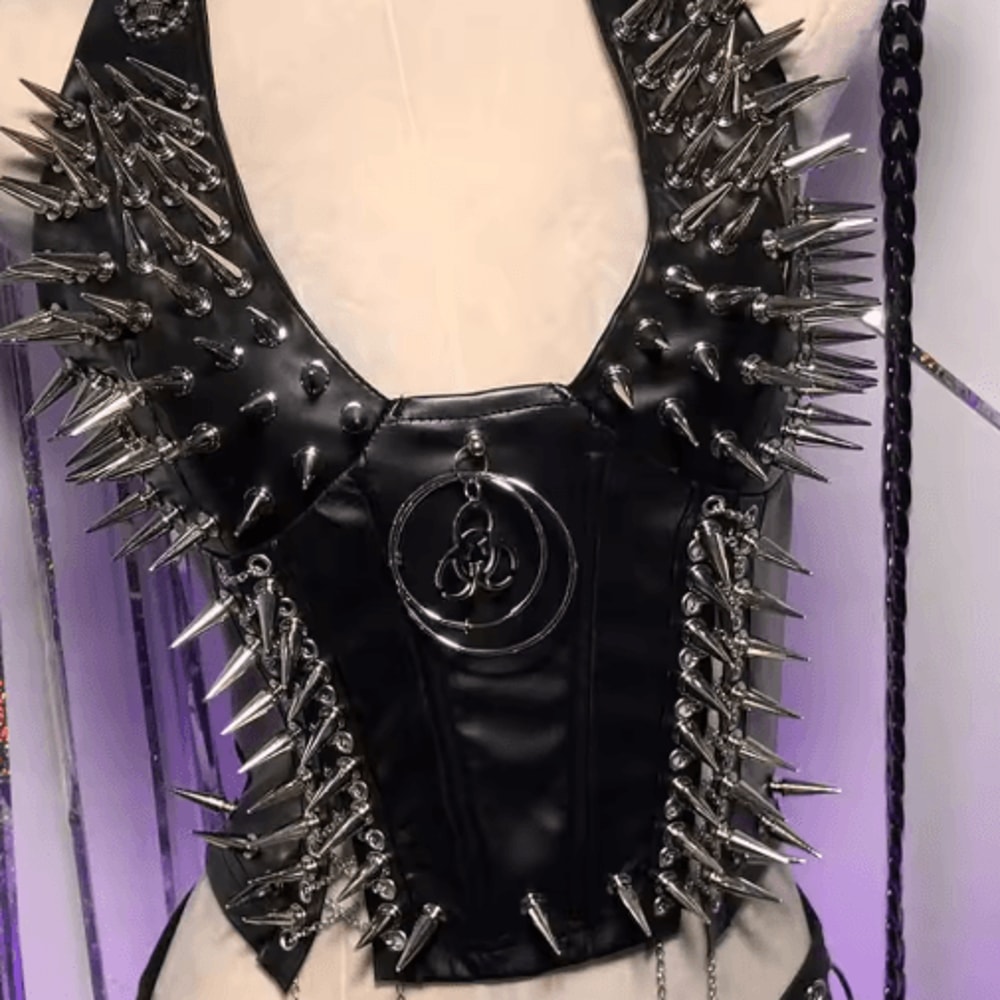 Spiked Gothic Punk Tank Y2K Grunge PU Leather Alternative Top For Women 17