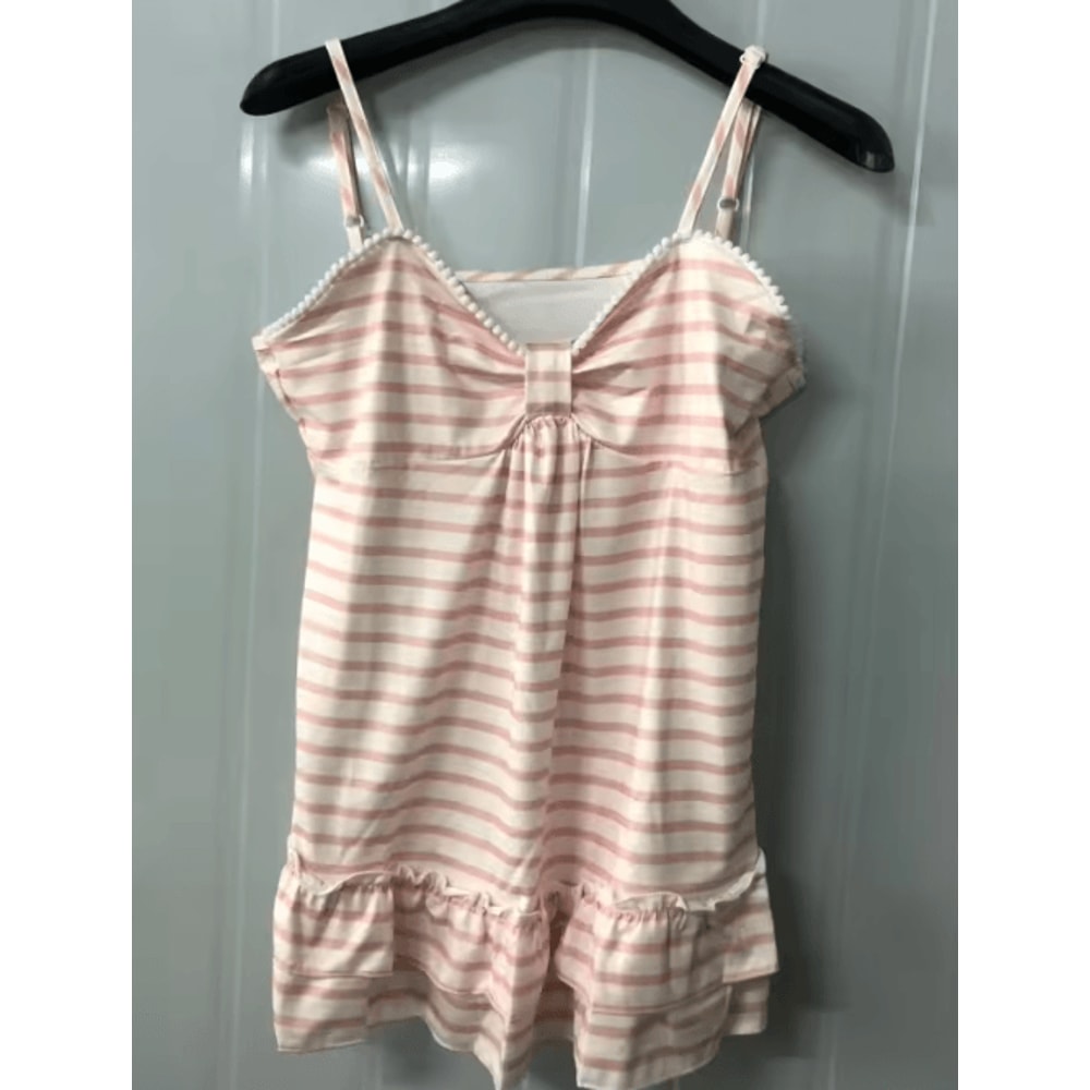 Japanese Sweet Vintage Striped Ruffle Tank Slim Fit Summer Cami For Women 1