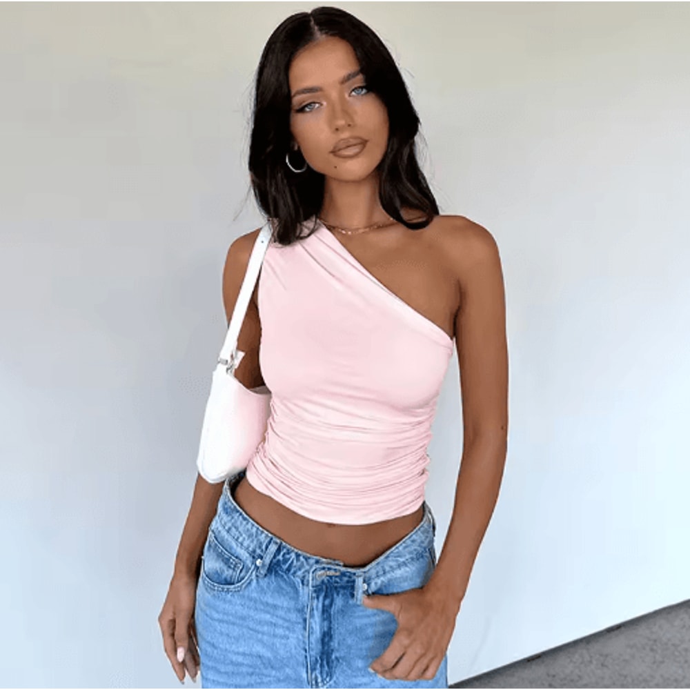One Shoulder Backless Slim Tank Candy Color Sexy Summer Top For Women 4
