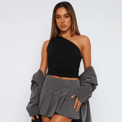 one shoulder backless slim tank – candy color sexy summer top for women