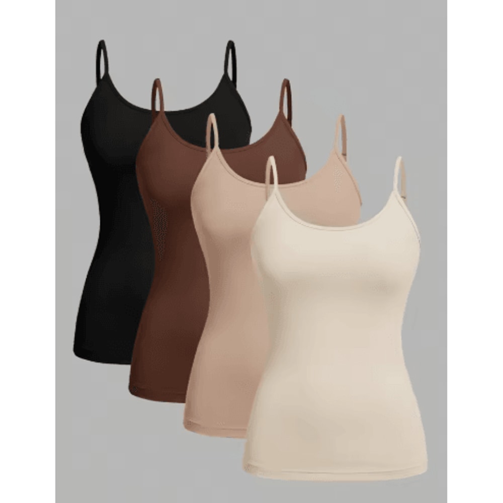 4Piece Womens Solid Color Camisole Set Summer Strap Basic Sleeveless Tank 1
