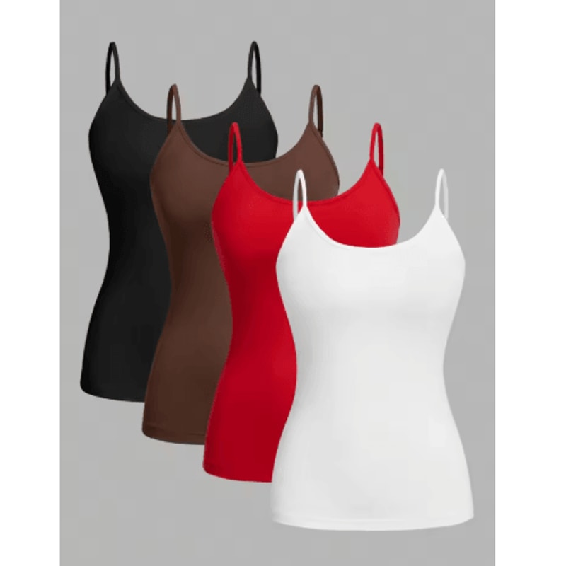 4Piece Womens Solid Color Camisole Set Summer Strap Basic Sleeveless Tank 2