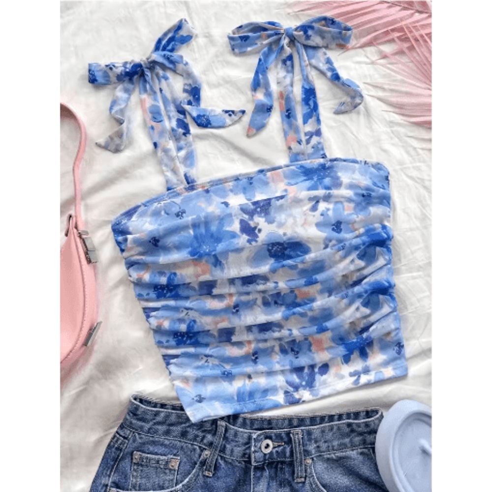 Pink Tie Shoulder Ruched Crop Top Backless Y2K Streetwear Cami For Women 2