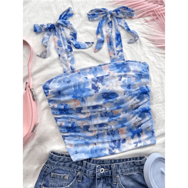 Pink Tie Shoulder Ruched Crop Top Backless Y2K Streetwear Cami For Women 2