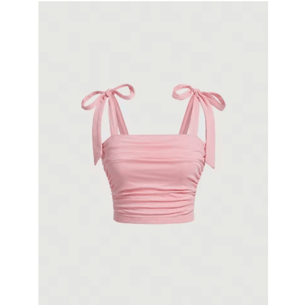Pink Tie Shoulder Ruched Crop Top Backless Y2K Streetwear Cami For Women 9