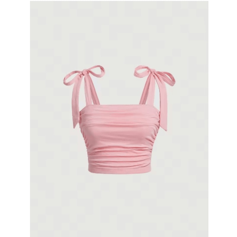 Pink Tie Shoulder Ruched Crop Top Backless Y2K Streetwear Cami For Women 9