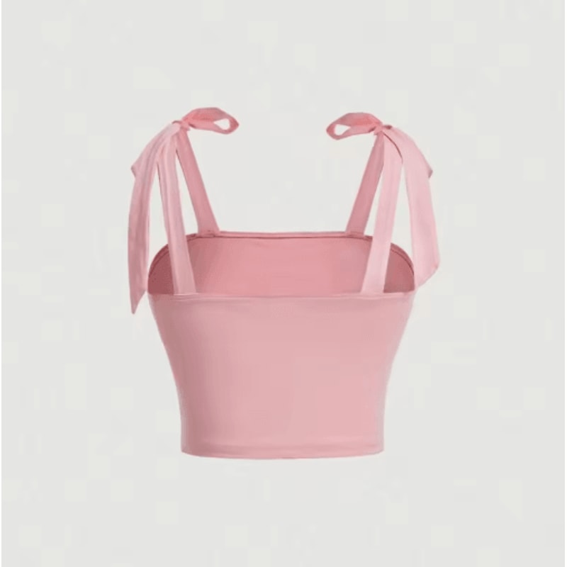 Pink Tie Shoulder Ruched Crop Top Backless Y2K Streetwear Cami For Women 12