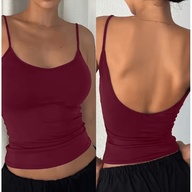 Backless Solid Color Cami Crop Top Y2K Streetwear Summer Essential 1