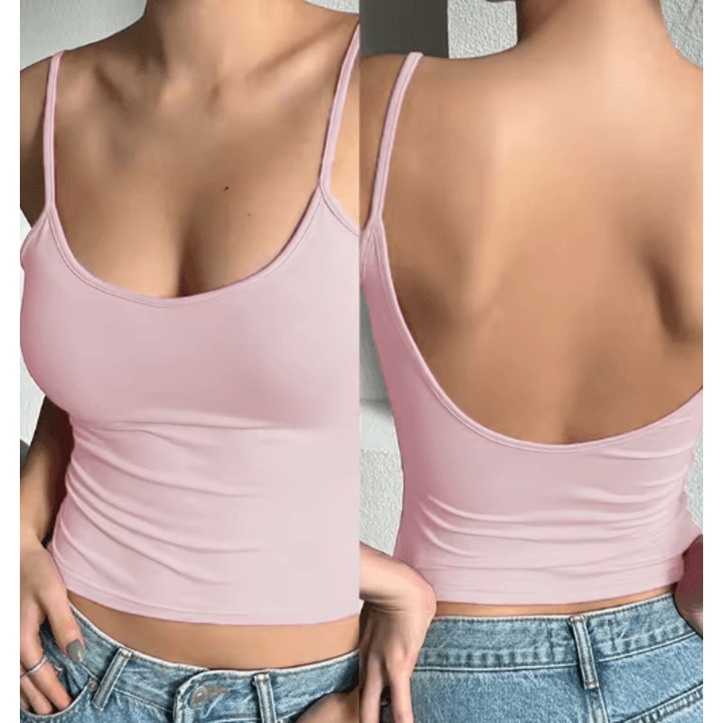 Backless Solid Color Cami Crop Top Y2K Streetwear Summer Essential 4