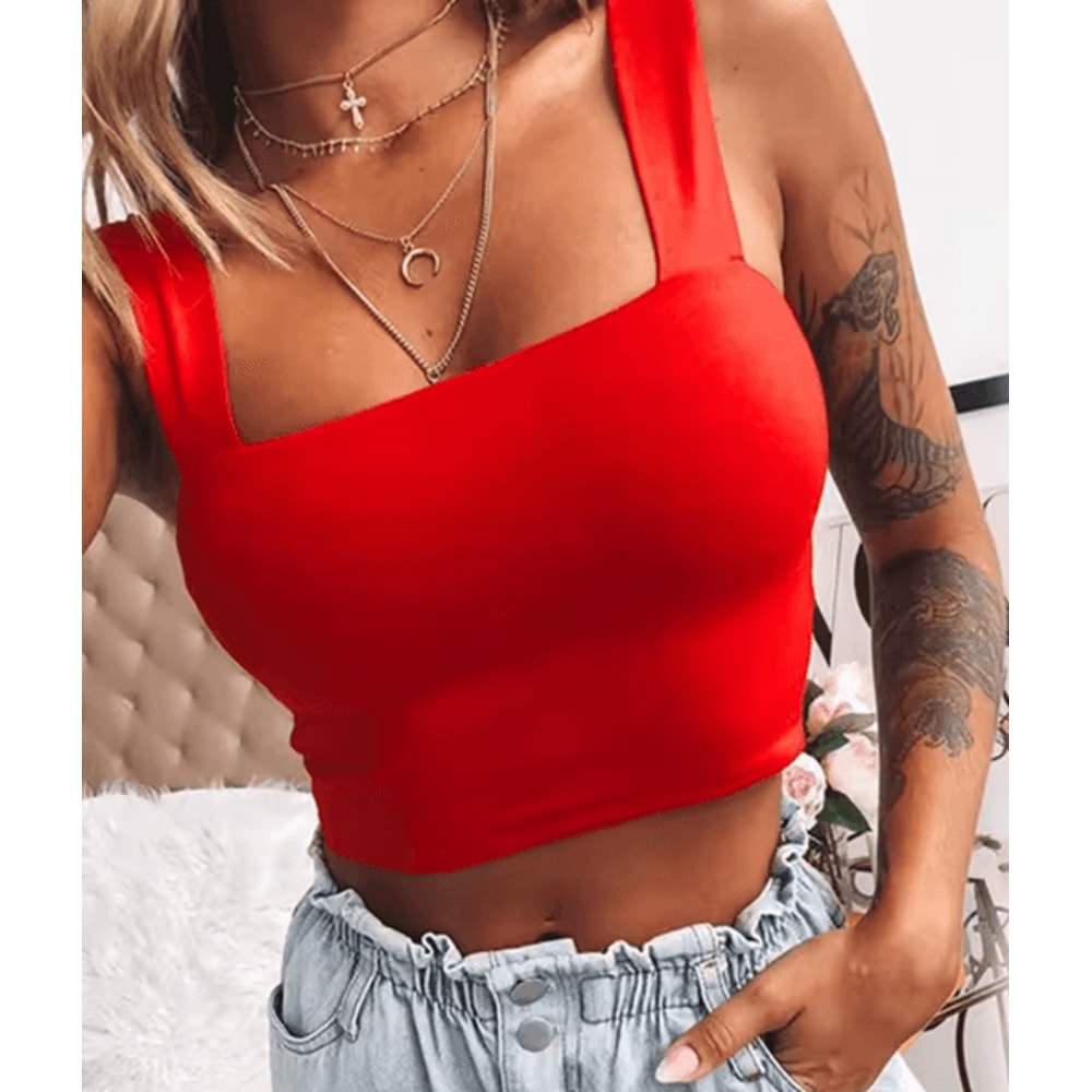 Square Neck Backless Summer Crop Top Casual Off Shoulder Cami For Women 1