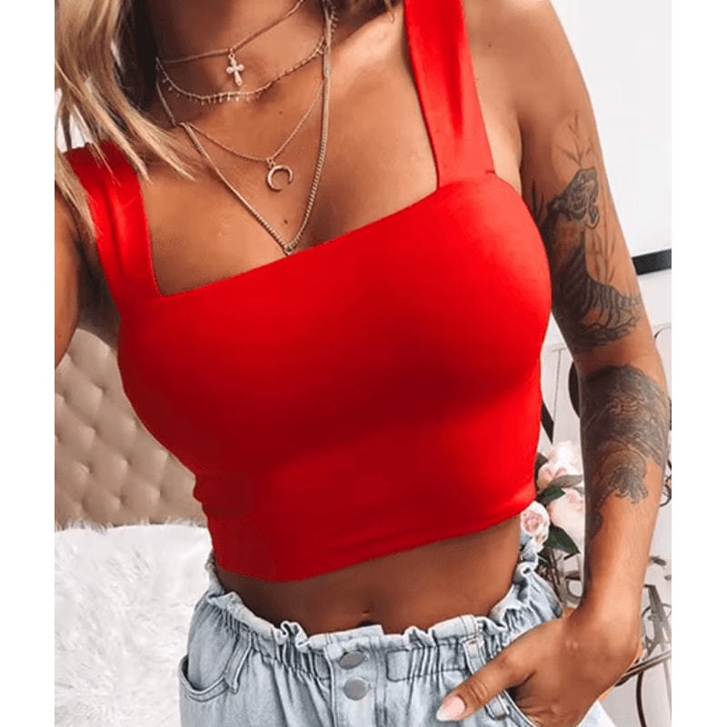 Square Neck Backless Summer Crop Top Casual Off Shoulder Cami For Women 1