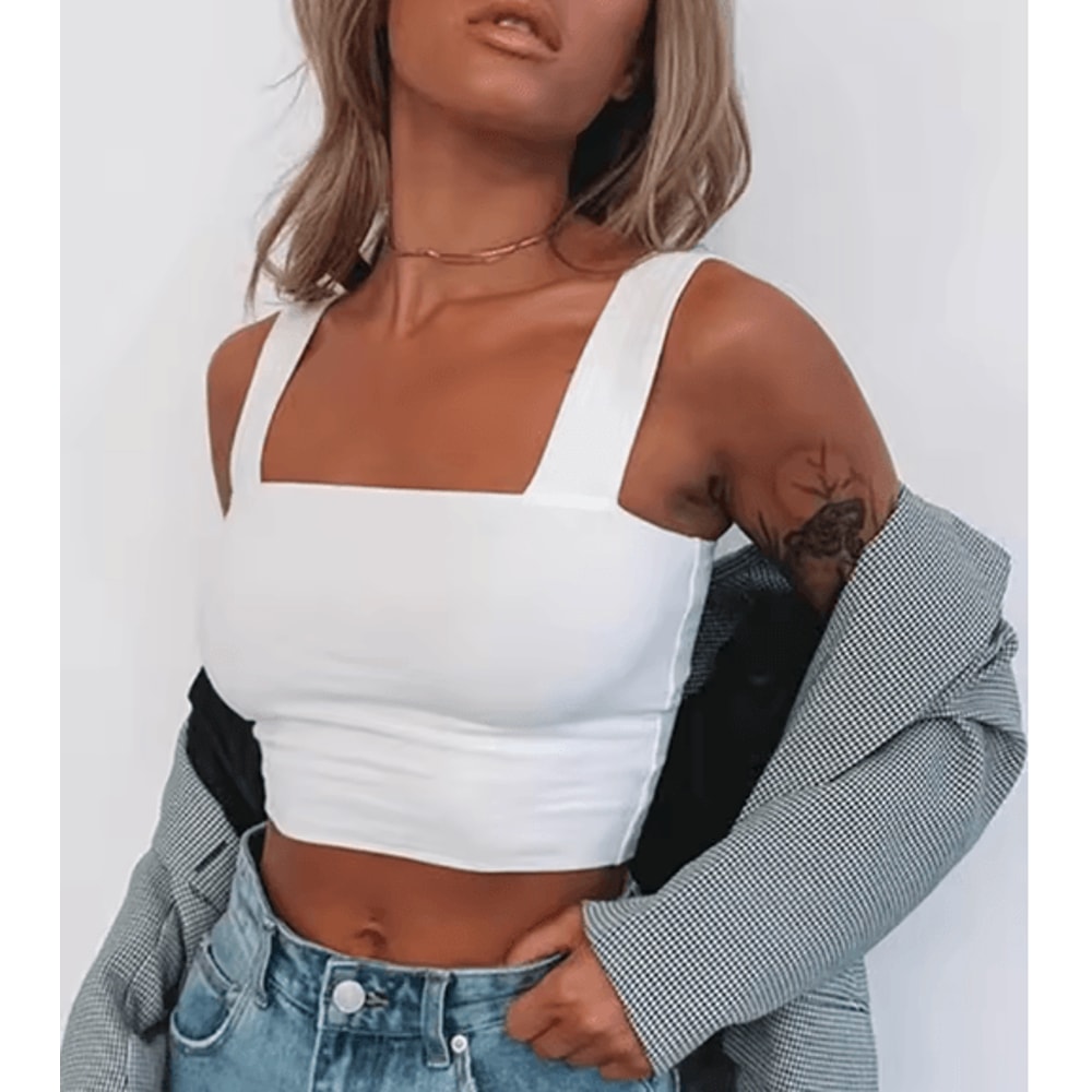 Square Neck Backless Summer Crop Top Casual Off Shoulder Cami For Women 0