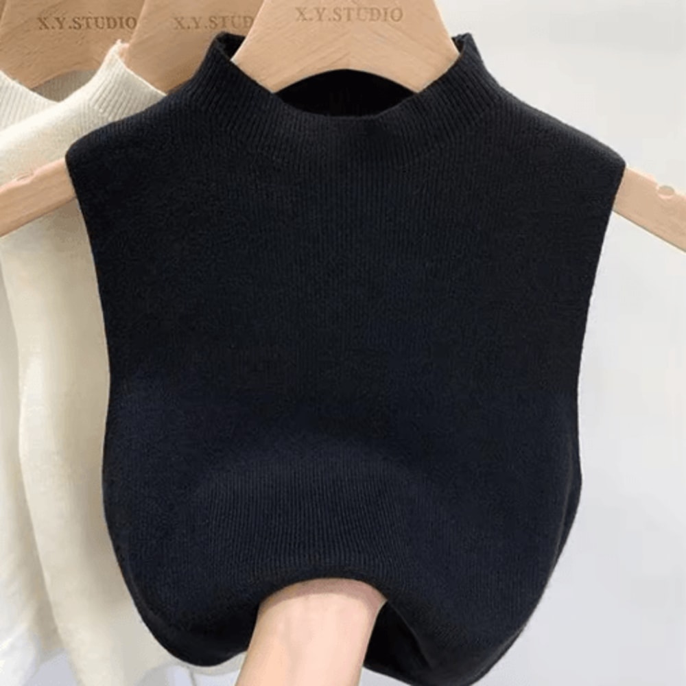 Knitted Cropped Half Turtleneck Tank Solid Color Sleeveless Sweater Cami For Women 5