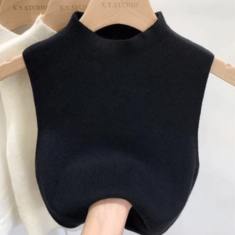 Knitted Cropped Half Turtleneck Tank Solid Color Sleeveless Sweater Cami For Women 5