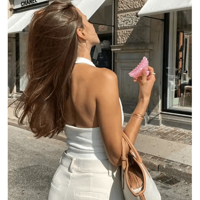 White Halter Ribbed Backless Crop Top 2024 Streetwear Knit Vest For Women 3