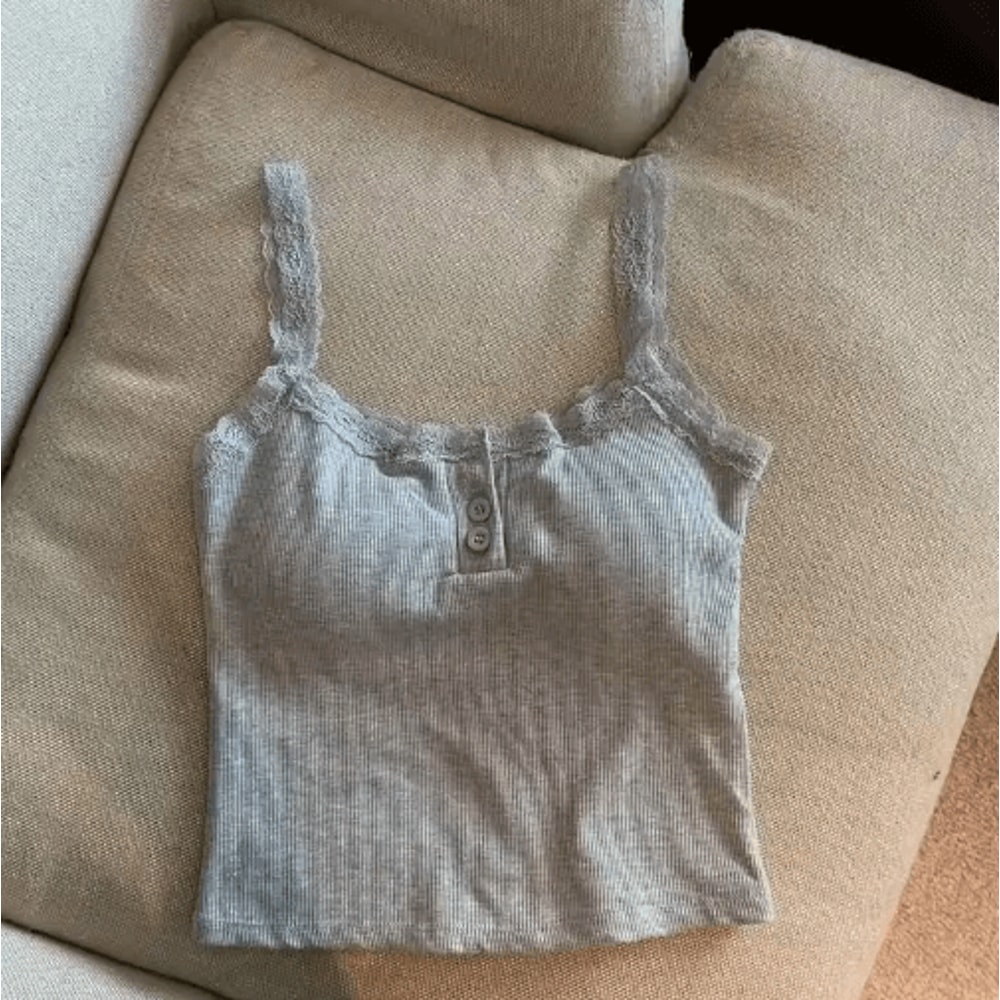 White Lace Knit Cropped Camisole With Chest Pad Y2K Cute Summer Tank For Women 4