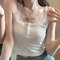 White Lace Knit Cropped Camisole With Chest Pad Y2K Cute Summer Tank For Women 7