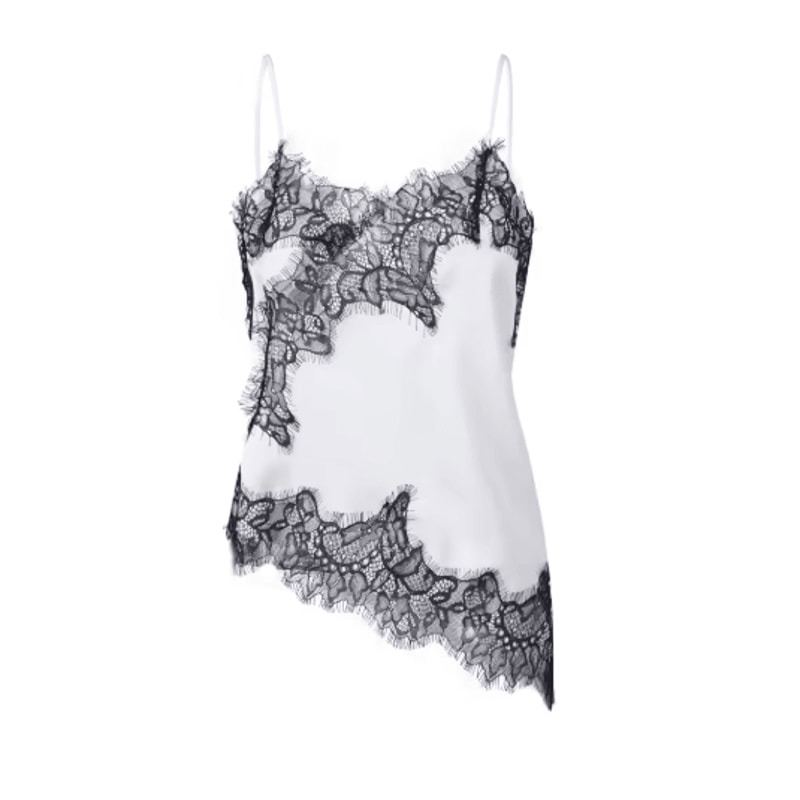 Combhasaki Satin Lace Trim Asymmetrical Cami Flowy High Low Silk Layering Top 4