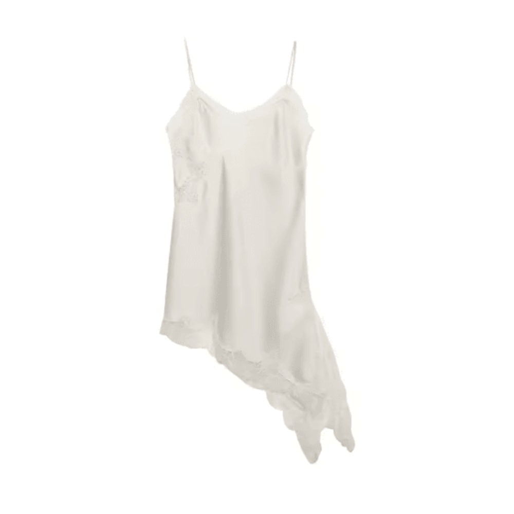 Combhasaki Satin Lace Trim Asymmetrical Cami Flowy High Low Silk Layering Top 11