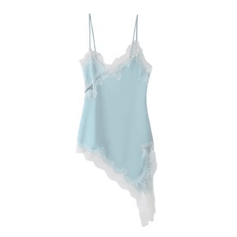 Combhasaki Satin Lace Trim Asymmetrical Cami Flowy High Low Silk Layering Top 12