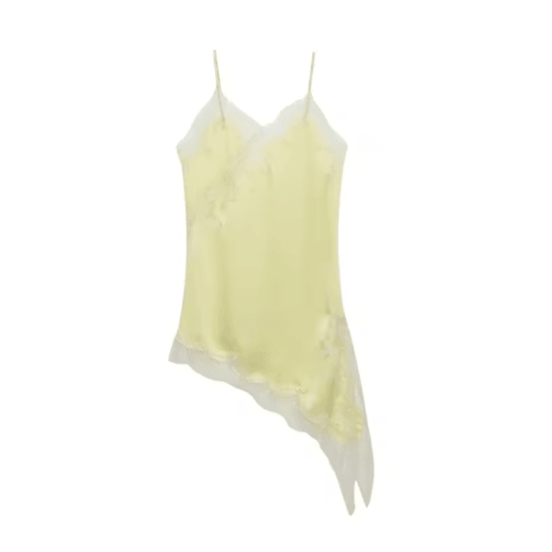 Combhasaki Satin Lace Trim Asymmetrical Cami Flowy High Low Silk Layering Top 14