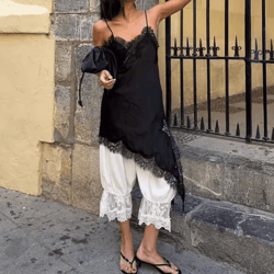 combhasaki satin lace trim asymmetrical cami – flowy high low silk layering top