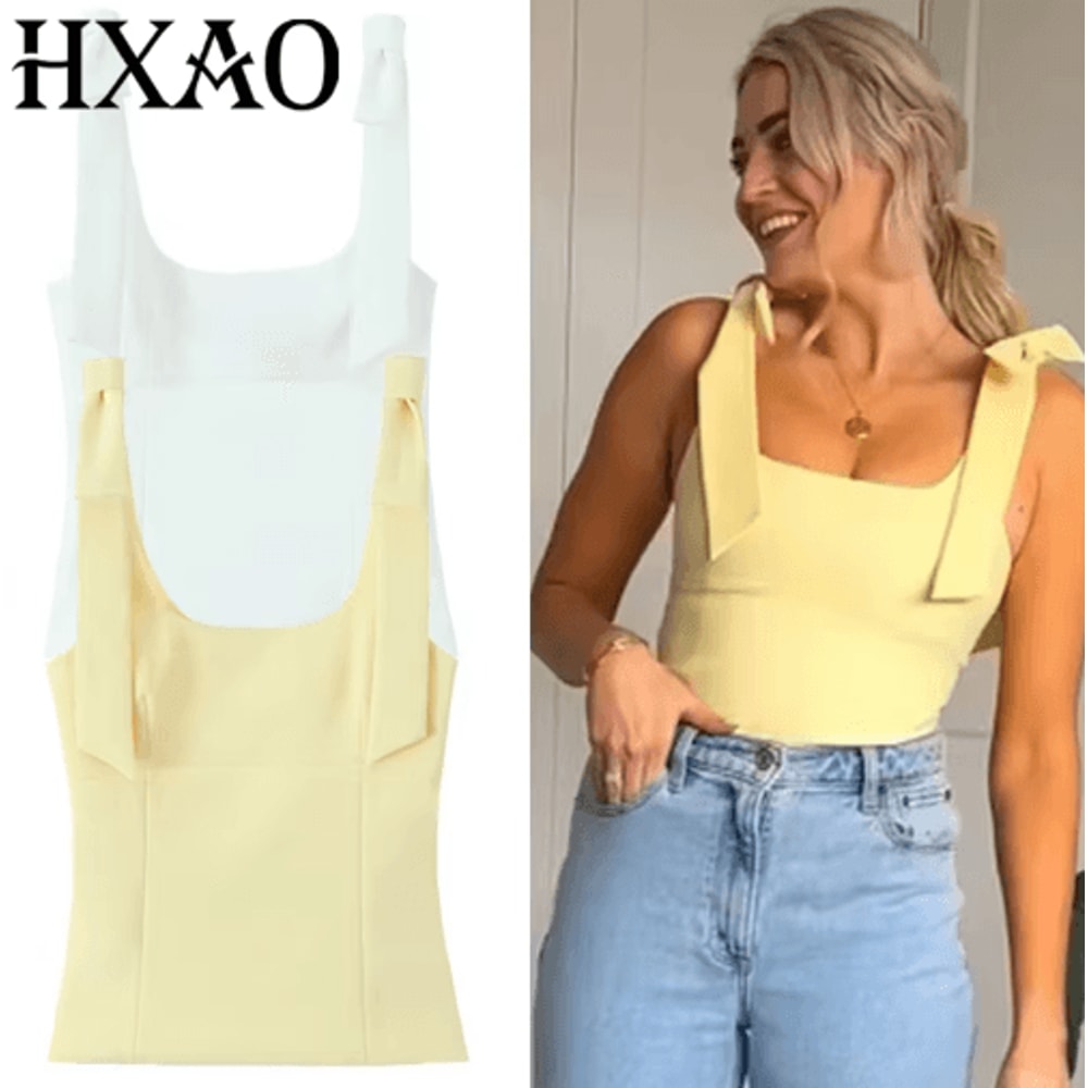 HXAO Butterfly Off Shoulder Crop Top Cute Bow Backless Summer Cami 0