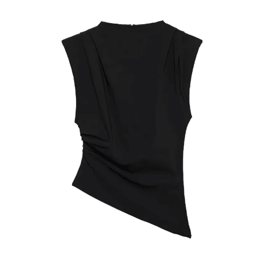 Asymmetric Ruched Sleeve Slim Fit Tank Top For Women Stretchy Breathable Office Party Blouse 2