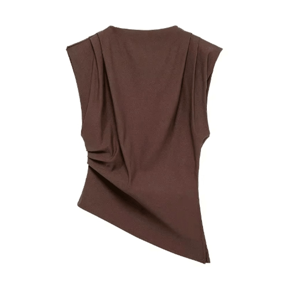 Asymmetric Ruched Sleeve Slim Fit Tank Top For Women Stretchy Breathable Office Party Blouse 3