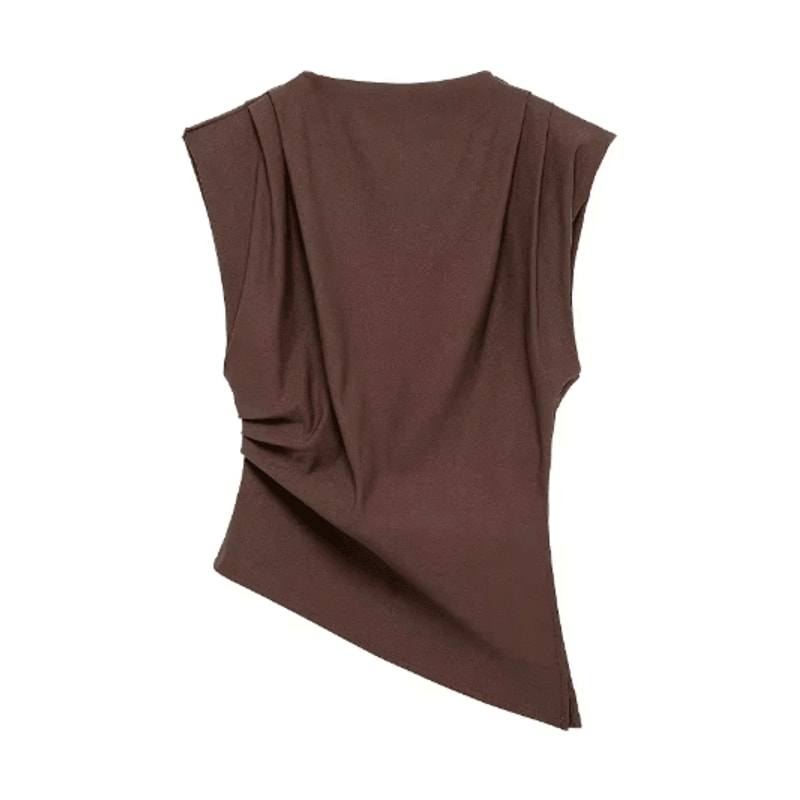 Asymmetric Ruched Sleeve Slim Fit Tank Top For Women Stretchy Breathable Office Party Blouse 3