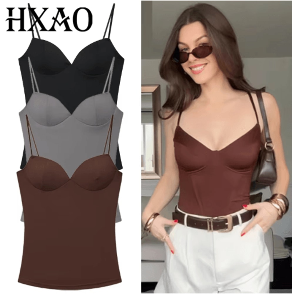 HXAO Burgundy Corset Bustier Camisole Backless Sleeveless Going Out Top For Women 0