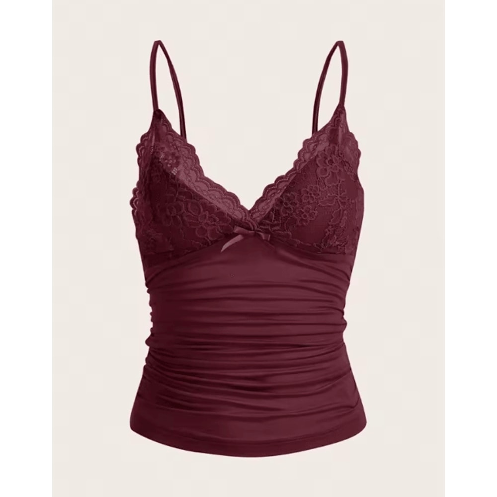 Contrast Lace Bow Front Crop Cami Y2K Backless Grunge Punk Top For Women 1