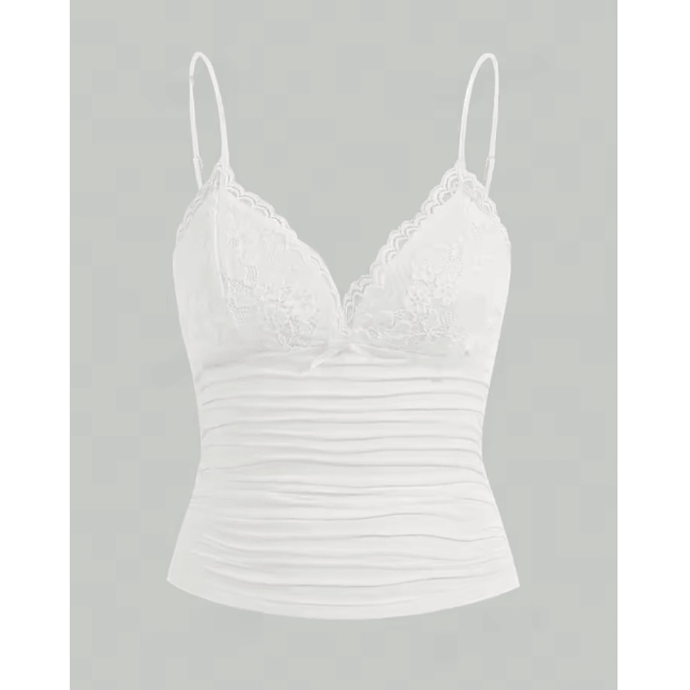 Contrast Lace Bow Front Crop Cami Y2K Backless Grunge Punk Top For Women 3