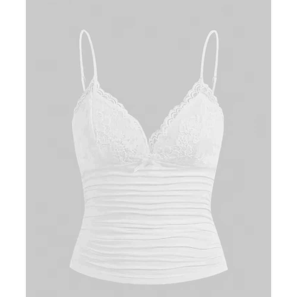 Contrast Lace Bow Front Crop Cami Y2K Backless Grunge Punk Top For Women 7