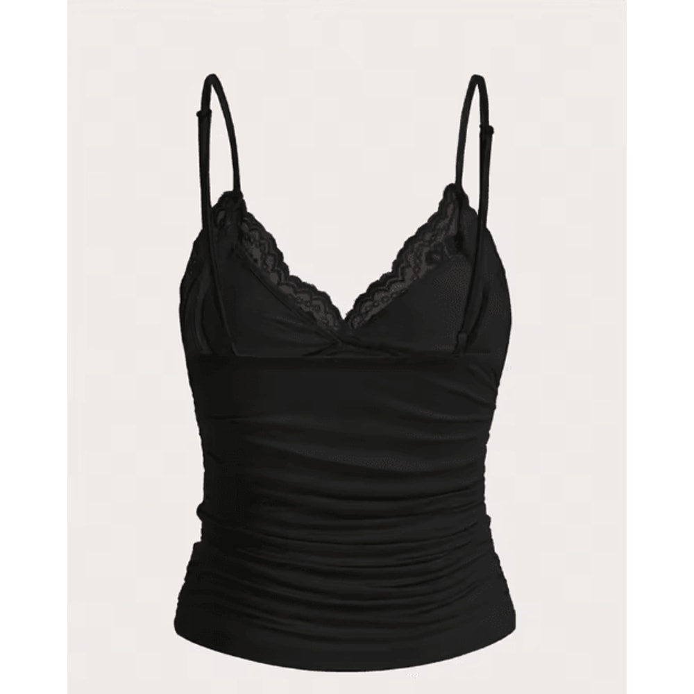 Contrast Lace Bow Front Crop Cami Y2K Backless Grunge Punk Top For Women 0