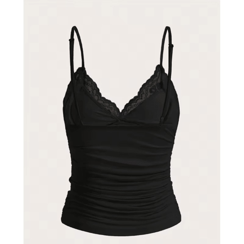 Contrast Lace Bow Front Crop Cami Y2K Backless Grunge Punk Top For Women 0