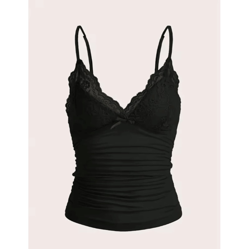 Contrast Lace Bow Front Crop Cami Y2K Backless Grunge Punk Top For Women 8