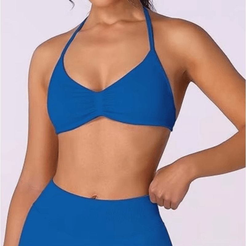 Strappy Halter High Support Sports Bra Seamless Scrunch Yoga Crop Top For Women 10