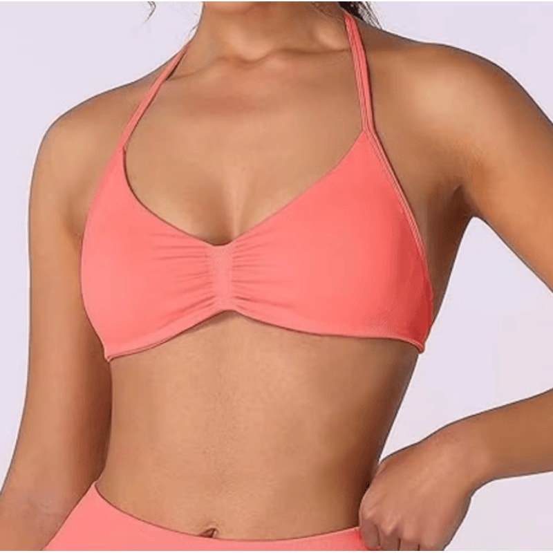 Strappy Halter High Support Sports Bra Seamless Scrunch Yoga Crop Top For Women 3
